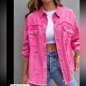Vibrant Pink Distressed Jean Jacket